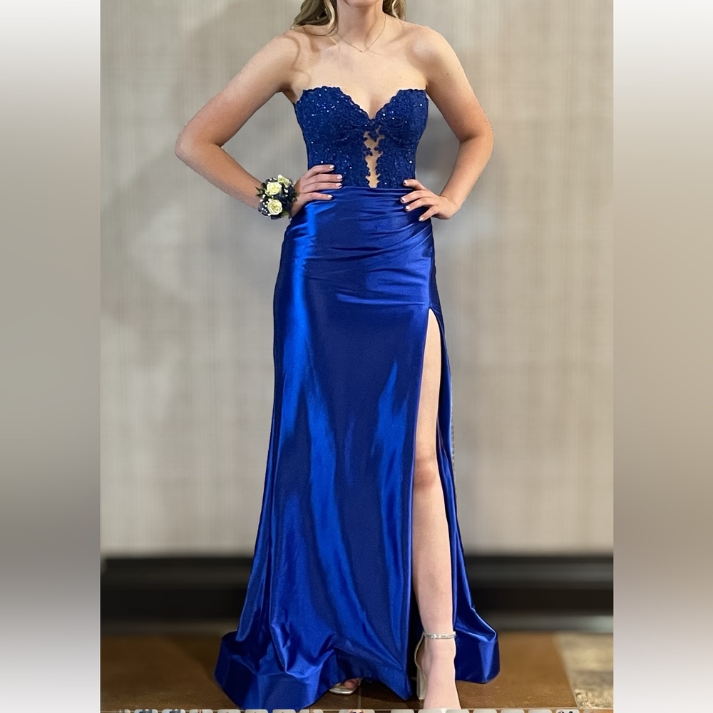 Sherri Hill Vibrant Blue Satin Dress